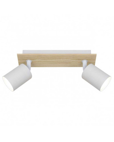 Regleta 25cm 2 focos orientables en blanco y acabado madera 2 X 50W GU-10