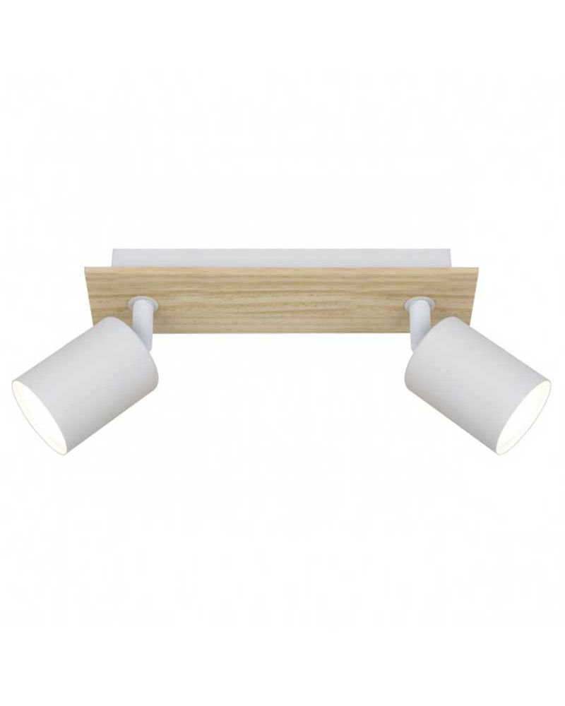 Regleta 25cm 2 focos orientables en blanco y acabado madera 2 X 50W GU-10