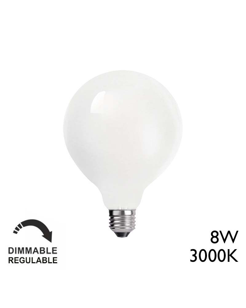 Bombilla globo 95mm LED E27 3000K regulable 8W 720Lm opal