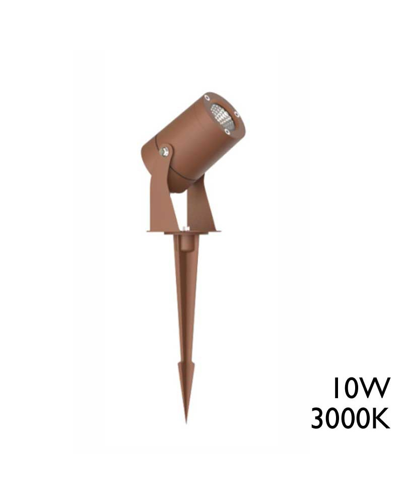 Pincho de exterior LED 10W IP65 acabado corten 36cm de aluminio forma cilíndrica 18º 3000K