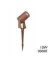 Pincho de exterior LED 10W IP65 acabado corten 36cm de aluminio forma cilíndrica 18º 3000K