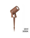 20W LED outdoor spike, IP65, corten finish, 38cm, aluminum, cylindrical shape, 18º, 3000K