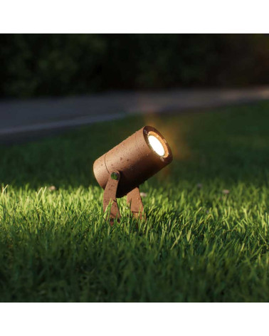 Pincho de exterior LED 20W IP65 acabado corten 38cm de aluminio forma cilíndrica 18º 3000K