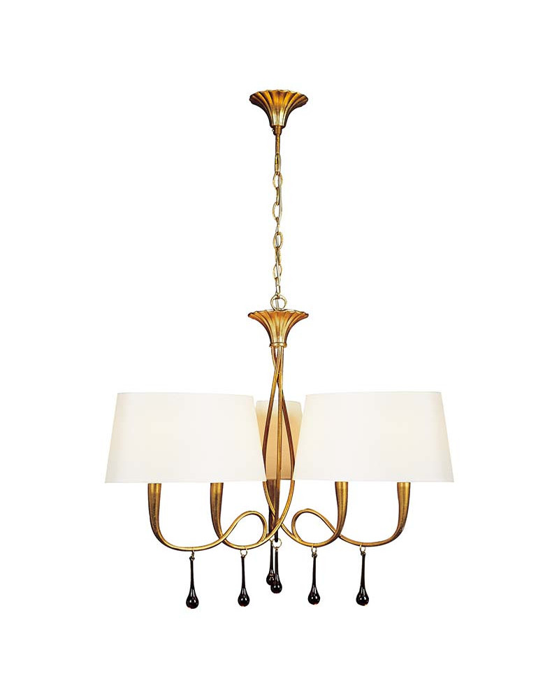 Classic pendant lamp Ø77cm gold paint 6xE14 max 20W with triple oval cream-colored shade