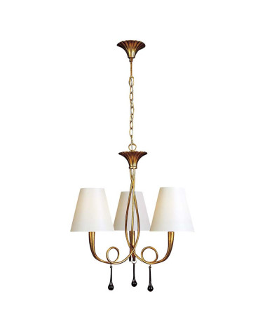Classic pendant lamp Ø55cm with 3 lights, gold paint finish, cream shades, E14 max 20W