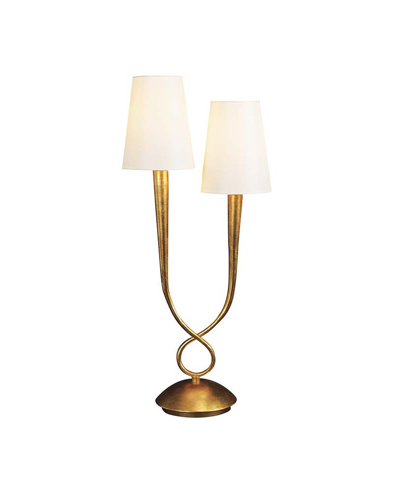 Lámpara de sobremesa clásica 2xE14 max 20W acabado dorado con doble pantalla de tela color crema