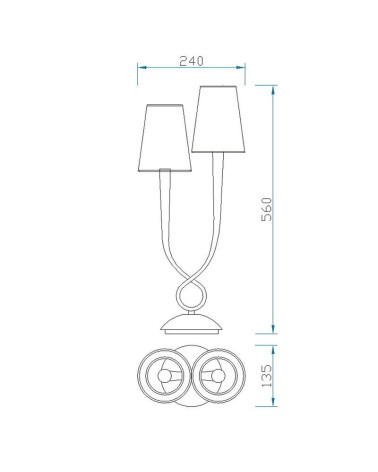 Lámpara de sobremesa clásica 2xE14 max 20W acabado dorado con doble pantalla de tela color crema