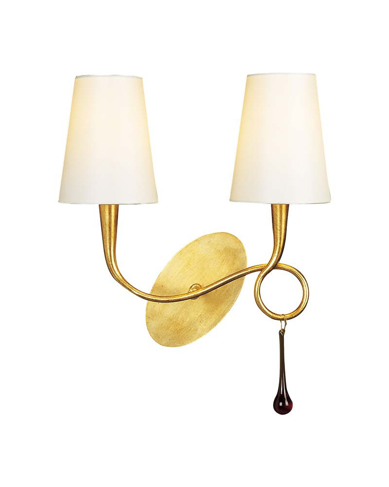 Classic 2-light wall sconce with gold paint and cream shades, E14 max 20W