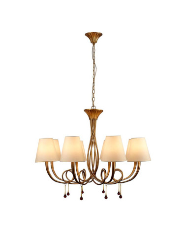 Lámpara colgante clásica Ø95cm de 8 luces E14 máx 20W acabado oro con pantallas crema