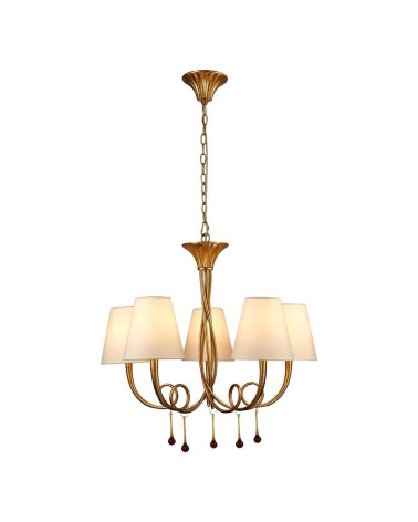 Classic pendant lamp Ø70cm with 5 lights E14 max 20W, gold finish with cream shades
