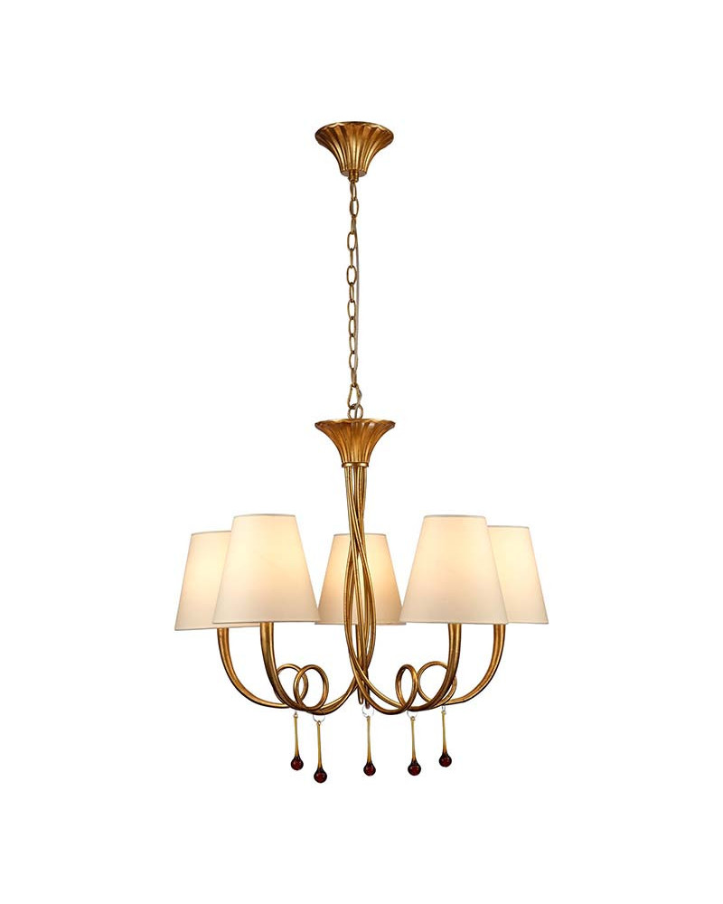 Classic pendant lamp Ø70cm with 5 lights E14 max 20W, gold finish with cream shades