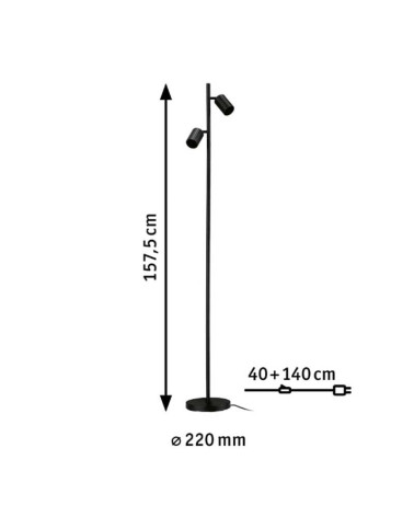 Lámpara de pie dos focos regulables máx 2x7W GU10 Negro Metal