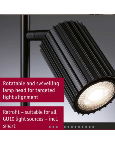 Lámpara de pie dos focos regulables máx 2x7W GU10 Negro Metal