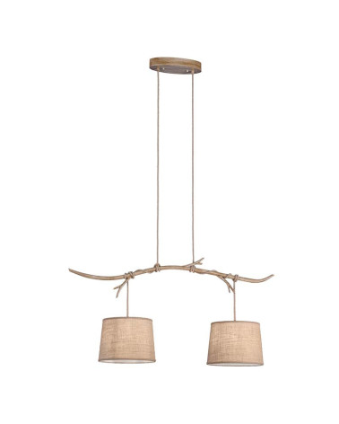 Rustic 1-light ceiling lamp, wood imitation, with textile shade, E27 max 20W