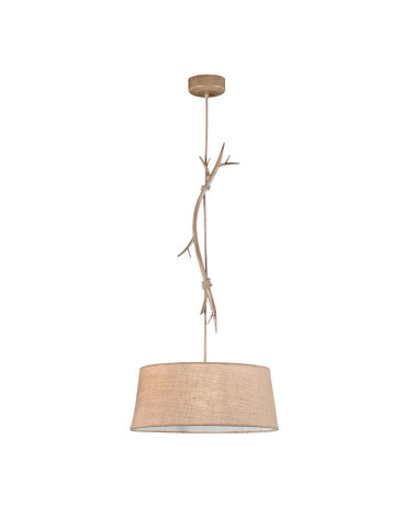 Lámpara colgante rústica Ø60cm de 1xE27 max 20W imitación madera con pantalla de tela