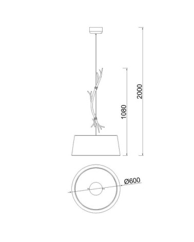 Lámpara colgante rústica Ø60cm de 1xE27 max 20W imitación madera con pantalla de tela