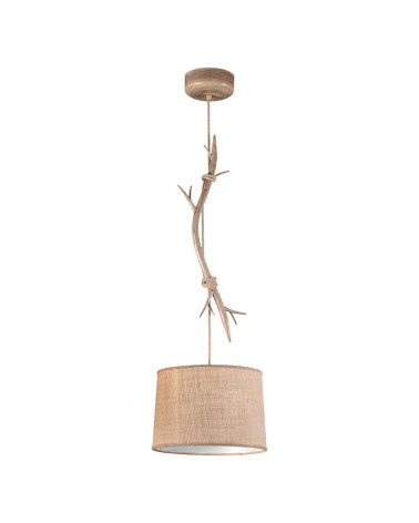 Lámpara colgante rústica Ø35cm de 1xE27 max 20W imitación madera con pantalla de tela