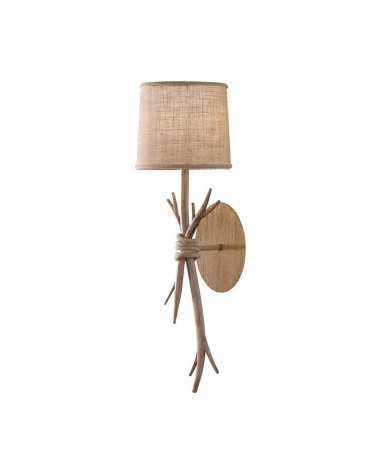 Rustic wall light with 1 light E27 max 20W wood effect and fabric shade