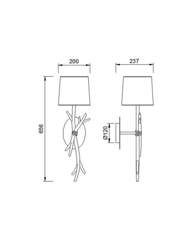 Rustic wall light with 1 light E27 max 20W wood effect and fabric shade