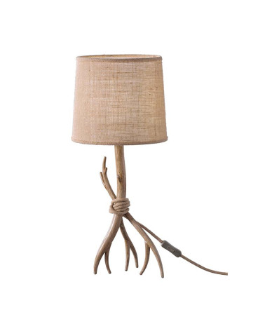 Rustic table lamp with 1 light E27 max 20W, wood imitation with textile shade