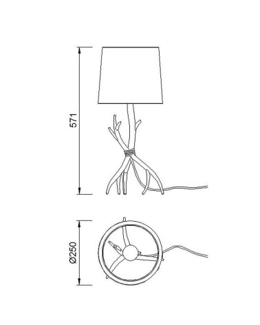 Rustic table lamp with 1 light E27 max 20W, wood imitation with textile shade