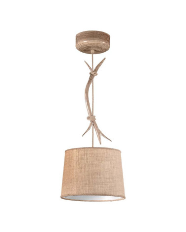 Rustic pendant lamp Ø30cm 1xE27 max 20W wood imitation with fabric shade
