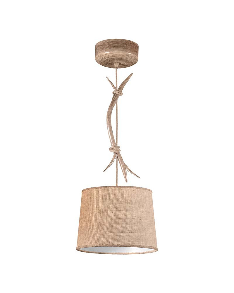 Lámpara colgante rústica Ø30cm de 1xE27 max 20W imitación madera con pantalla de tela