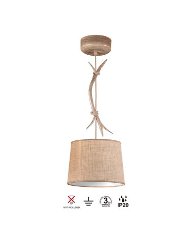 Lámpara colgante rústica Ø30cm de 1xE27 max 20W imitación madera con pantalla de tela