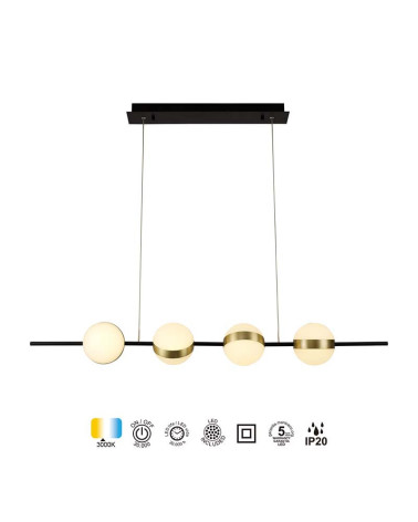 32W LED linear pendant lamp with spheres, contemporary design in black and gold