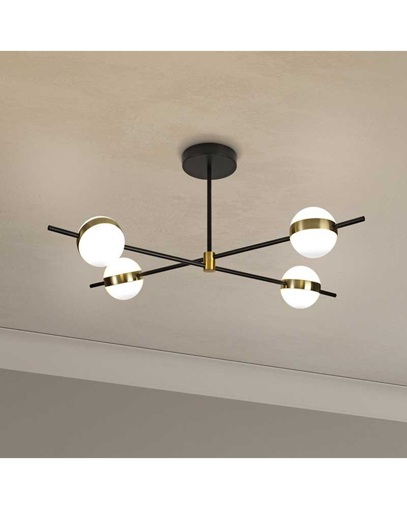 Plafón de techo LED 32W Mid-Century Modern color negro y dorado 3000K luz cálida