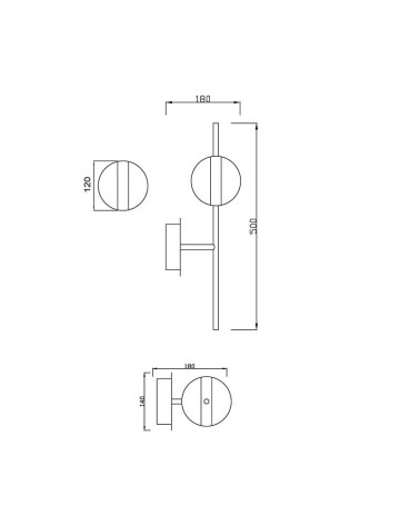 Aplique de pared LED 8W diseño moderno con una esfera 3000K 600Lm acabado negro y dorado