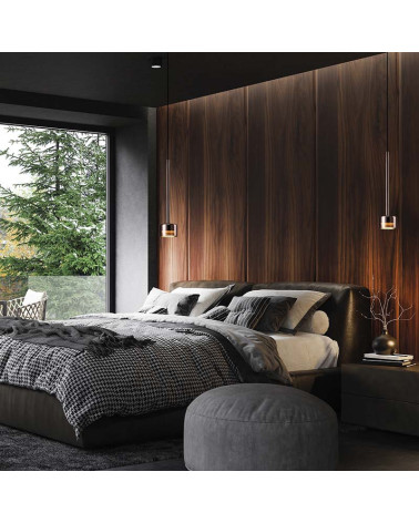 Lámpara colgante tubular estilizada con tulipa de cristal cobre GX53 máx 12W