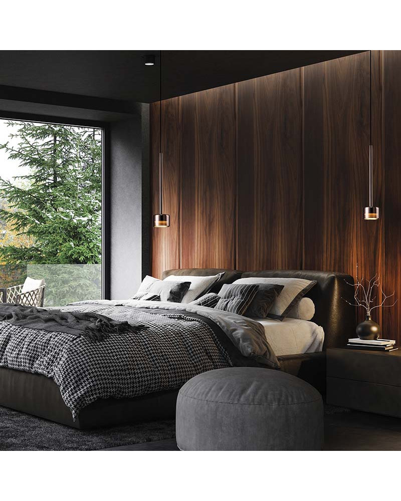 Lámpara colgante tubular estilizada con tulipa de cristal cobre GX53 máx 12W