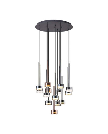Lámpara colgante Ø60cm cascada con tulipas transparentes, cromo, bronze y cobre GX53 máx 12W