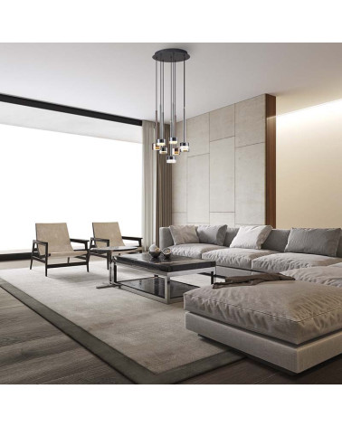 Lámpara colgante Ø60cm cascada con tulipas transparentes, cromo, bronze y cobre GX53 máx 12W