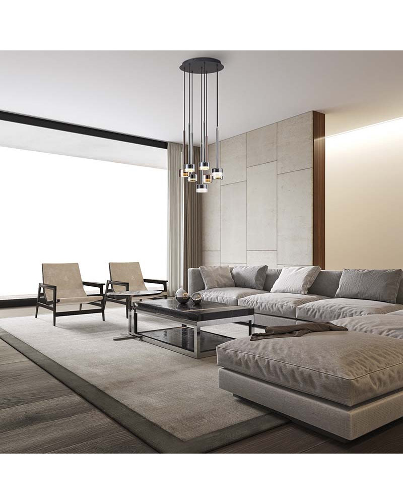 Ø60cm waterfall pendant lamp with transparent, chrome, bronze and copper shades GX53 max 12W