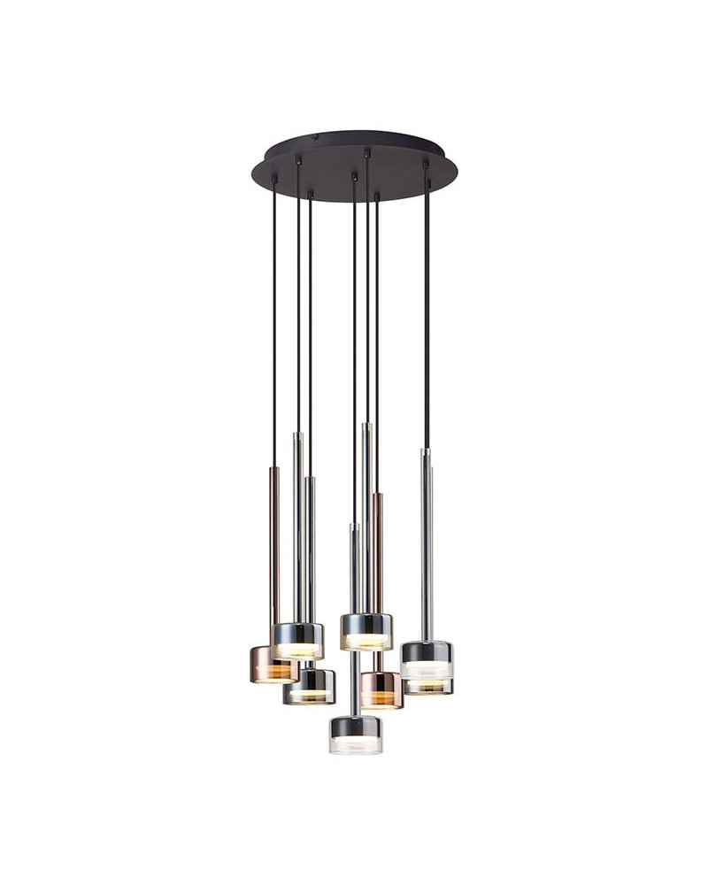 Lámpara colgante Ø41cm cascada con tulipas transparentes, cromo, bronze y cobre GX53 máx 12W