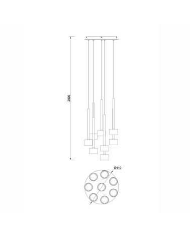 Ø41cm waterfall pendant lamp with transparent, chrome, bronze and copper shades GX53 max 12W