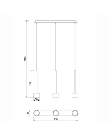 Elegant three-light cascade pendant lamp GX53 max 12W transparent finish