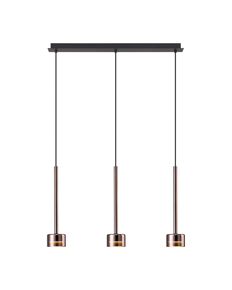 Lámpara colgante diseño elegante de tres luces en cascada GX53 máx 12W acabado cobre