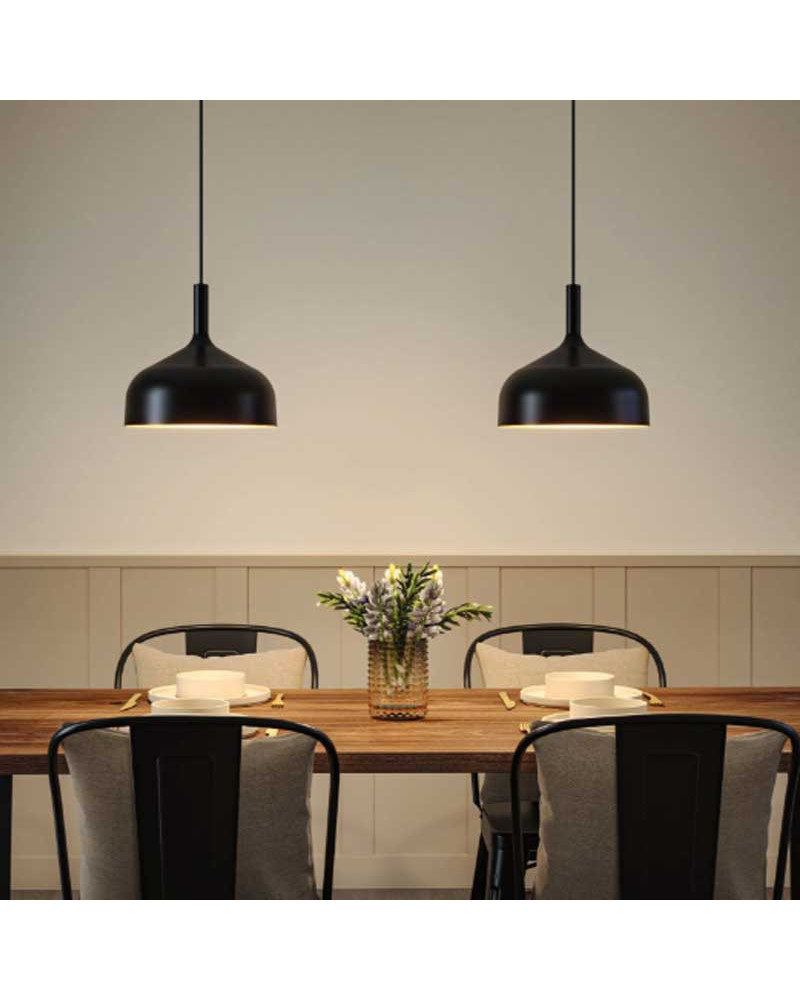 30cm metal ceiling light, 20W E27, black, gold interior, black cable
