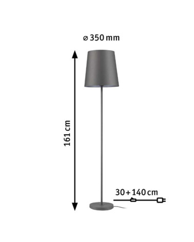 Lámpara de pie de 165 cm, 20 W, casquillo E27, acabado nórdica gris o arena con pantalla de tela y base metal cable tela