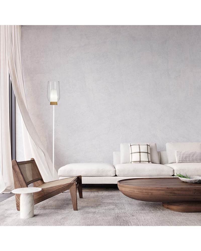 E27 max. 20W floor lamp in modern white and wood finish or elegant gold and marble finish