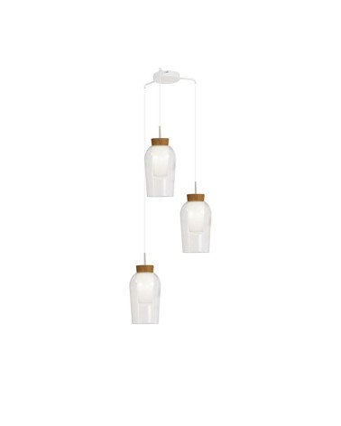 Lámpara de techo con 3 tulipas de cristal E27 max. 20W en acabado blanco o dorado con detalles en madera o mármol
