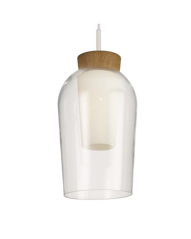 Ceiling lamp with 3 E27 max. 20W glass shades in white or gold finish with wood or marble details