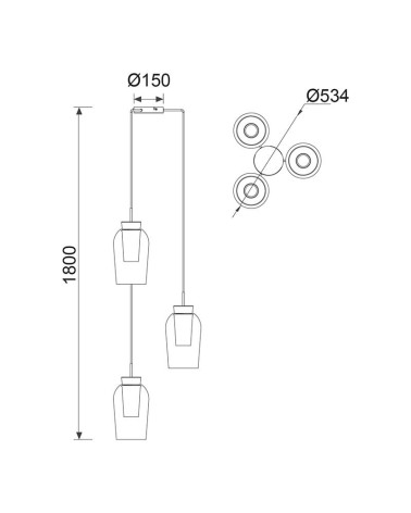 Ceiling lamp with 3 E27 max. 20W glass shades in white or gold finish with wood or marble details