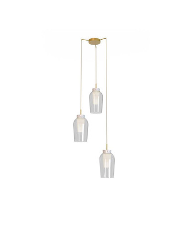 Lámpara de techo con 3 tulipas de cristal E27 max. 20W en acabado blanco o dorado con detalles en madera o mármol