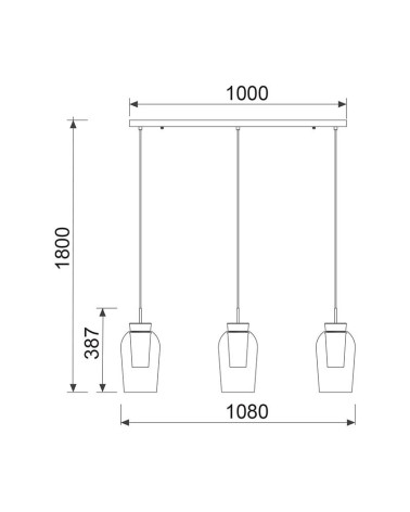Lámpara colgante de tres luces en línea  E27 max. 20W en acabado blanco y madera o dorado y mármol