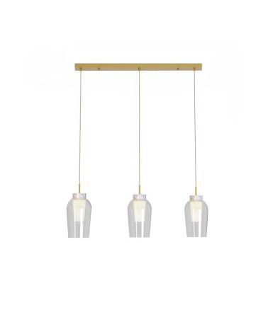 Three-light pendant lamp in line E27 max. 20W in white and wood or gold and marble finish