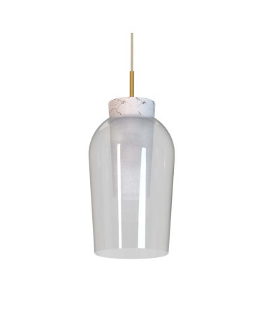 Three-light pendant lamp in line E27 max. 20W in white and wood or gold and marble finish
